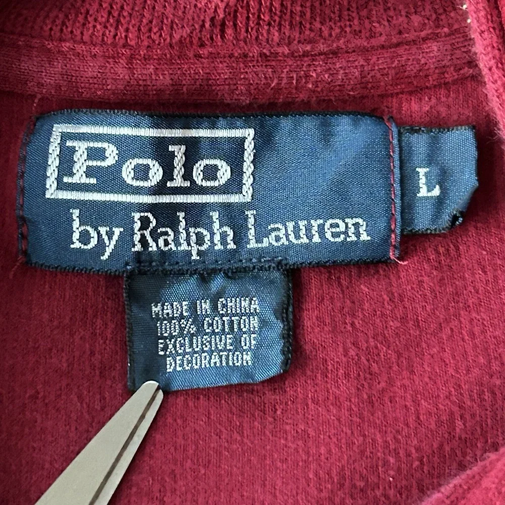 Polo Ralph‎ Lauren Shirt Mens Large Red Pullover 1/4 Zip Vintage Rib Knit Jumper
